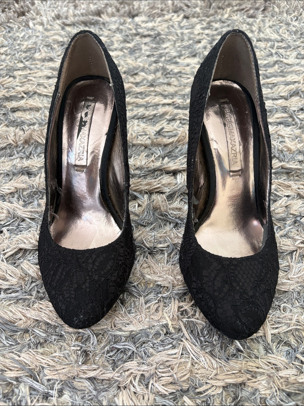 BCBGMaxAzria Black Lace Pointed Toe Heels Size 6